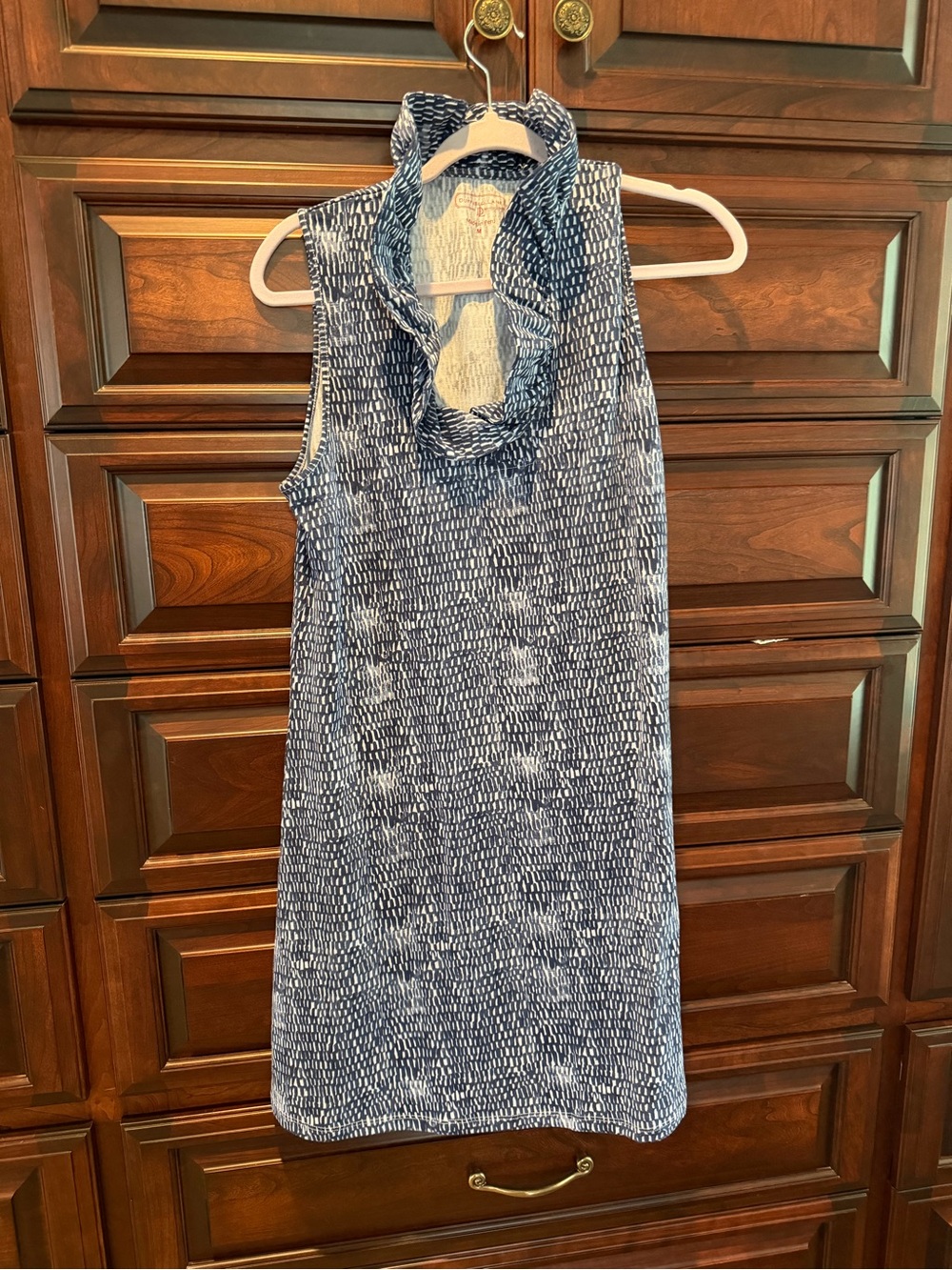 Duffield Lane Blue and White Sleeveless Cowl Neck Dress